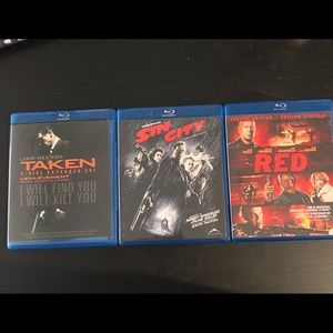 Taken, Sin City, and Red on blu ray